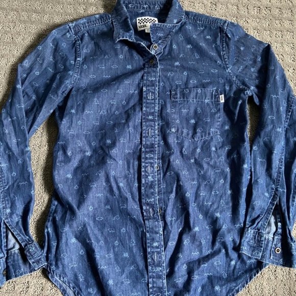 Like NEW Vans Super-Cute Camping Print Denim Shirt - Picture 2 of 7